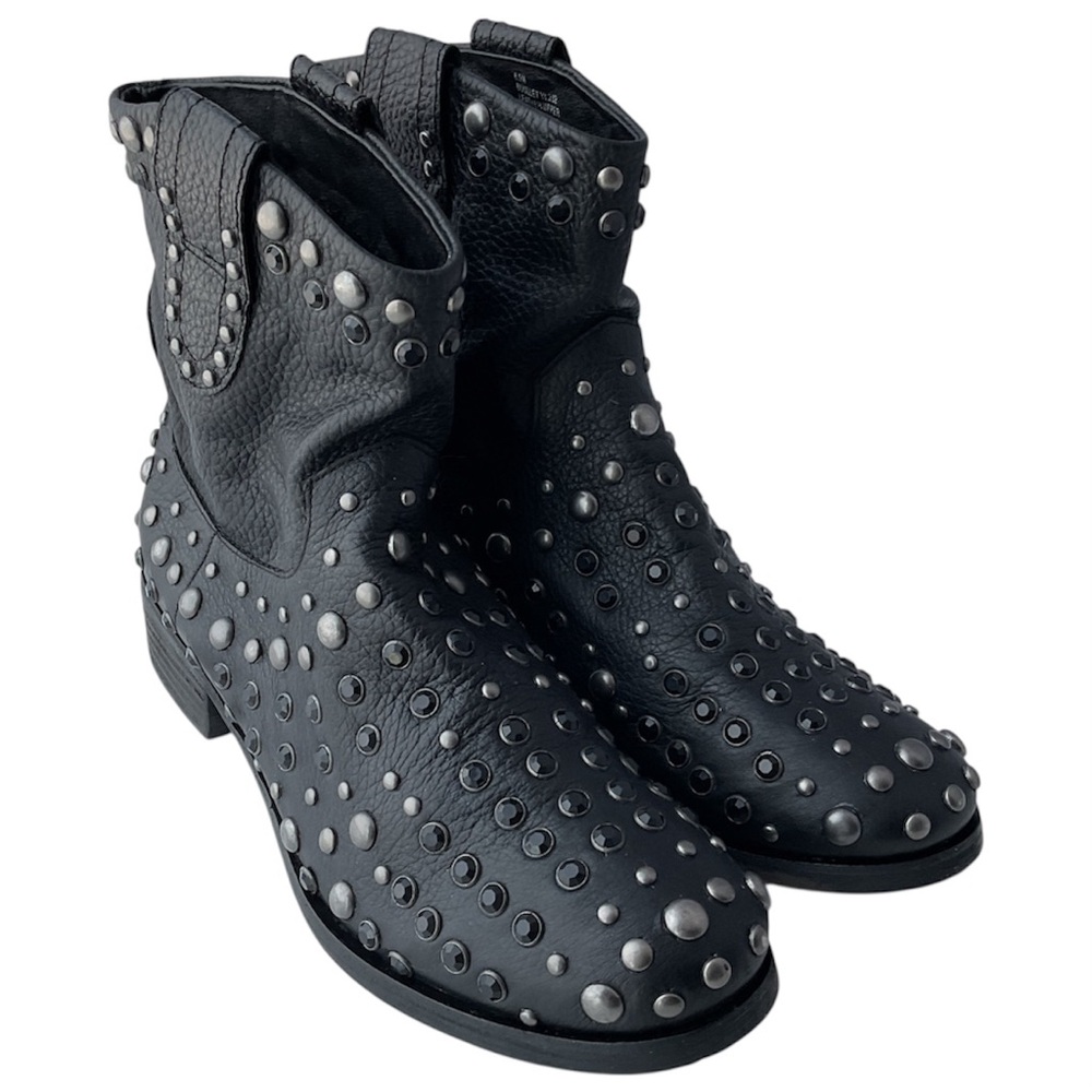 Mia Limited Edition Black Leather Studded Jeweled Ankle Boots Women’s Size 8.5